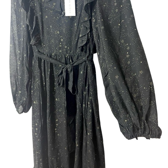 Anthropologie Moon River Midi Dress Black Chiffon Stars Long Sleeve SZ M  NWT - Picture 4 of 9